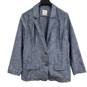 Old Navy XXL 2X Chambray Blazer Women's Blue Casual Two Button Preppy School NEW